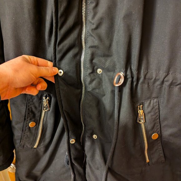 Divided (H&M) Long Warm Winter Coat with Faux Fur Hood, Size 36 - Picture 2 of 15